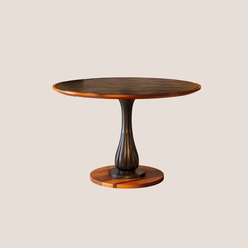 Mid-Century Round Thick Top Dining Table - Moisture-Resistant Ash Wood Stable Pedestal Leg Table For 2-4 Seats