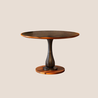 Mid-Century Round Thick Top Dining Table - Moisture-Resistant Ash Wood Stable Pedestal Leg Table For 2-4 Seats