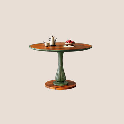Mid-Century Round Thick Top Dining Table - Moisture-Resistant Ash Wood Stable Pedestal Leg Table For 2-4 Seats