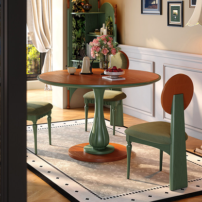 Mid-Century Round Thick Top Dining Table - Moisture-Resistant Ash Wood Stable Pedestal Leg Table For 2-4 Seats