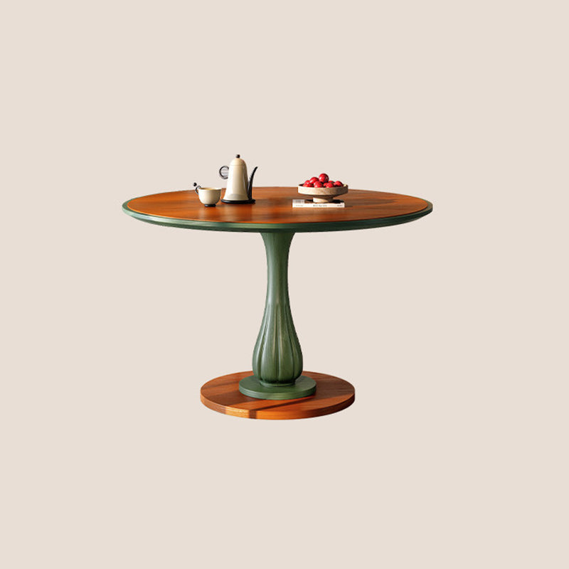 Mid-Century Round Thick Top Dining Table - Moisture-Resistant Ash Wood Stable Pedestal Leg Table For 2-4 Seats