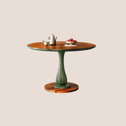 Mid-Century Round Thick Top Dining Table - Moisture-Resistant Ash Wood Stable Pedestal Leg Table For 2-4 Seats