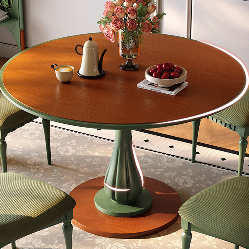 Mid-Century Round Thick Top Dining Table - Moisture-Resistant Ash Wood Stable Pedestal Leg Table For 2-4 Seats