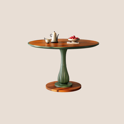 Mid-Century Round Thick Top Dining Table - Moisture-Resistant Ash Wood Stable Pedestal Leg Table For 2-4 Seats