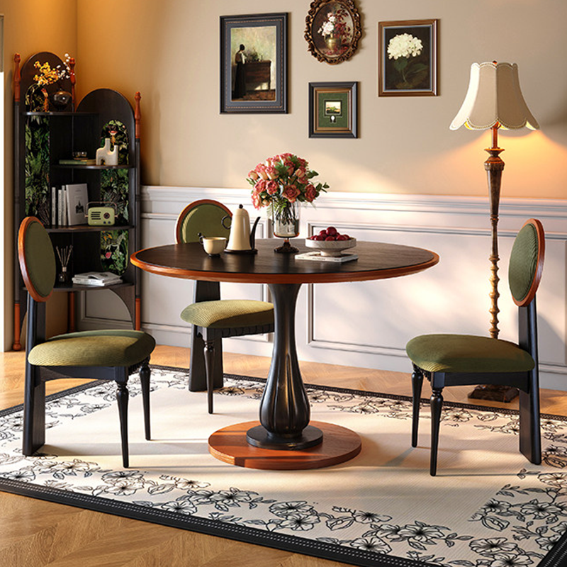 Mid-Century Round Thick Top Dining Table - Moisture-Resistant Ash Wood Stable Pedestal Leg Table For 2-4 Seats