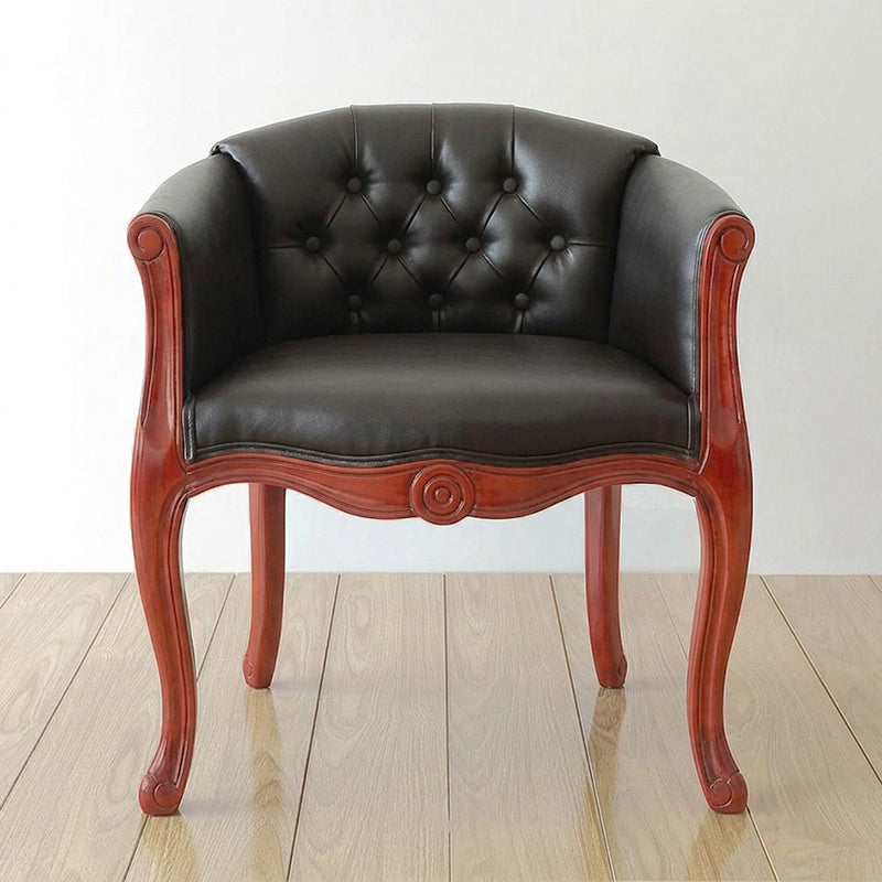 Traditional Vintage Square Linen Oil-waxed Leather Solid Wood Sponge Upholstery Accent Chair Backrest Armrest For Living Room