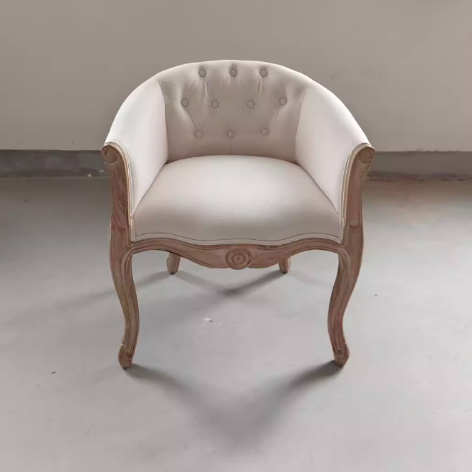 Traditional Vintage Square Linen Oil-waxed Leather Solid Wood Sponge Upholstery Accent Chair Backrest Armrest For Living Room
