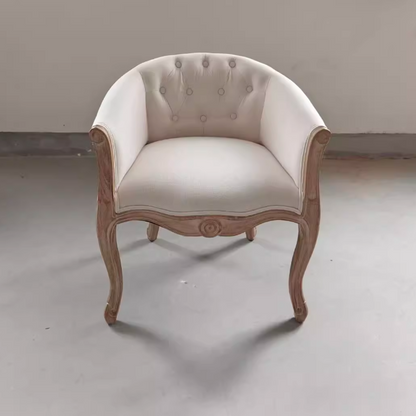 Traditional Vintage Square Linen Oil-waxed Leather Solid Wood Sponge Upholstery Accent Chair Backrest Armrest For Living Room