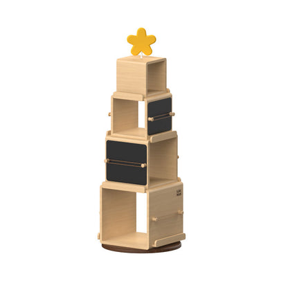 Contemporary Nordic Solid Beech Wood Rotating Kids Bookshelf - 4 Tier Children’s Book & Toy Storage Organizer With Chalkboard Panels