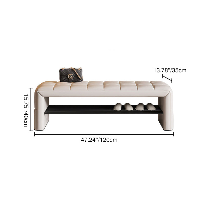 Modern Luxury Faux Leather Solid Wood & Plywood Rectangular Shoe Bench With Open Storage Shelf For Entryway