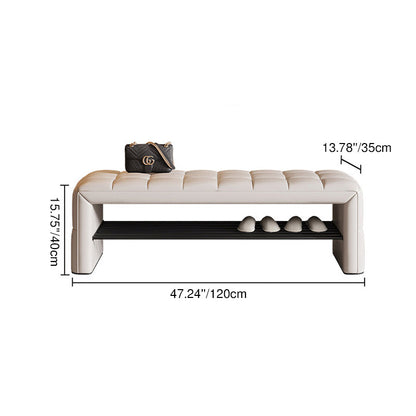 Modern Luxury Faux Leather Solid Wood & Plywood Rectangular Shoe Bench With Open Storage Shelf For Entryway