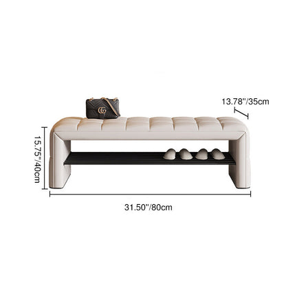 Modern Luxury Faux Leather Solid Wood & Plywood Rectangular Shoe Bench With Open Storage Shelf For Entryway