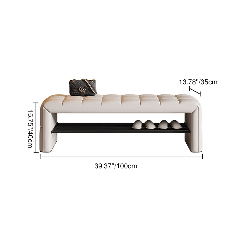 Modern Luxury Faux Leather Solid Wood & Plywood Rectangular Shoe Bench With Open Storage Shelf For Entryway