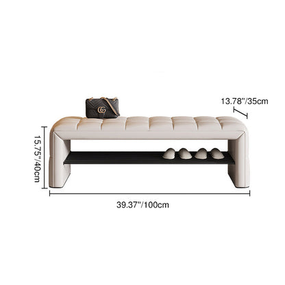 Modern Luxury Faux Leather Solid Wood & Plywood Rectangular Shoe Bench With Open Storage Shelf For Entryway