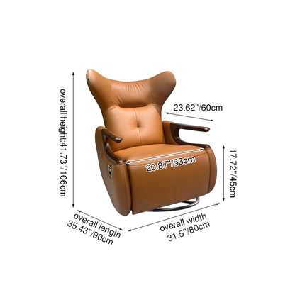 Retro Eco Leather & Solid Wood Metal Swivel Recliner Lounge Chair - Adjustable Rocking Accent Chair With Oak Armrests And Footrests
