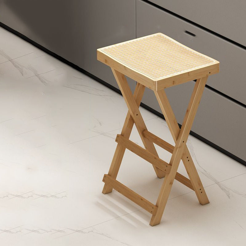 Contemporary Nordic Bamboo & Rattan Weaving Rectangular Folding Bar Stool For Dining Room & Kitchen