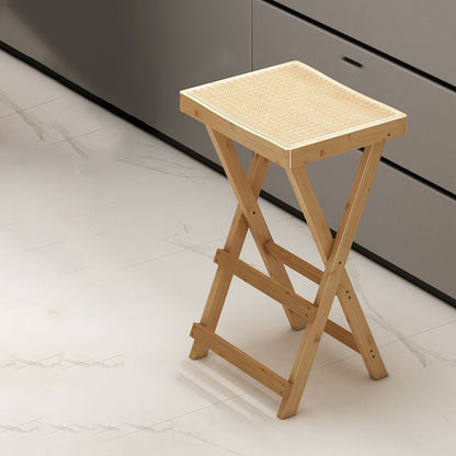 Contemporary Nordic Bamboo & Rattan Weaving Rectangular Folding Bar Stool For Dining Room & Kitchen