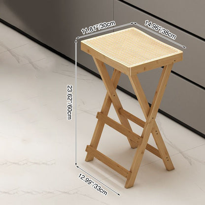 Contemporary Nordic Bamboo & Rattan Weaving Rectangular Folding Bar Stool For Dining Room & Kitchen