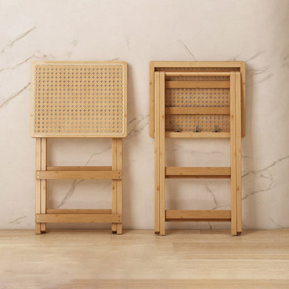 Contemporary Nordic Bamboo & Rattan Weaving Rectangular Folding Bar Stool For Dining Room & Kitchen