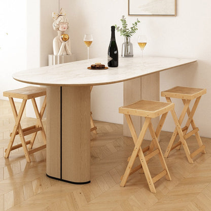 Contemporary Nordic Bamboo & Rattan Weaving Rectangular Folding Bar Stool For Dining Room & Kitchen