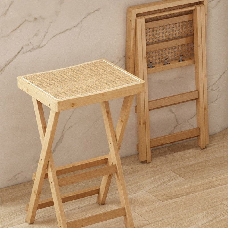 Contemporary Nordic Bamboo & Rattan Weaving Rectangular Folding Bar Stool For Dining Room & Kitchen
