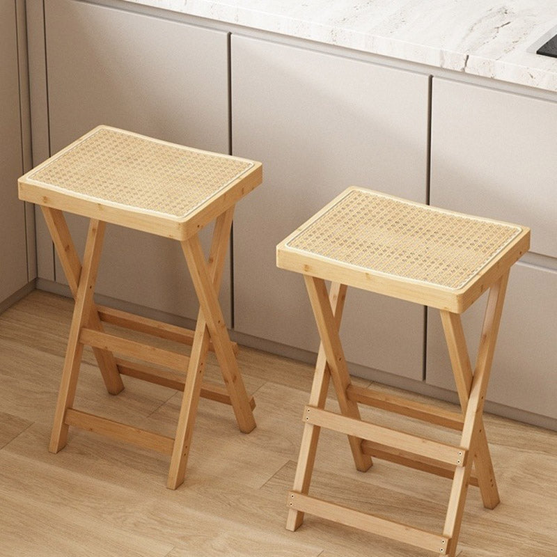 Contemporary Nordic Bamboo & Rattan Weaving Rectangular Folding Bar Stool For Dining Room & Kitchen
