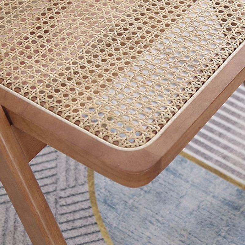 Contemporary Nordic Rubberwood & Rattan Weaving Rectangular Folding Dining Chair With Backrest For Dining Room