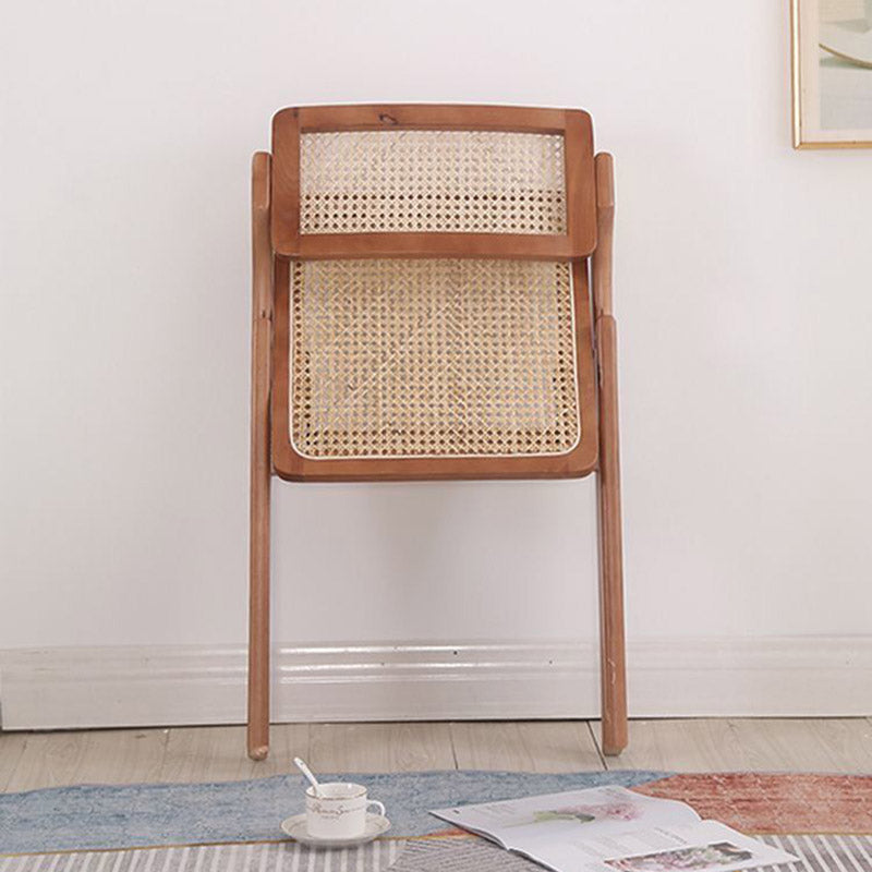 Contemporary Nordic Rubberwood & Rattan Weaving Rectangular Folding Dining Chair With Backrest For Dining Room