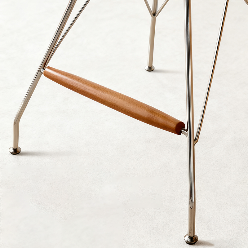 Modern Minimalist Bar Stool - Iron Plated Frame, Multi-Layer Solid Wood Seat With Fabric Upholstery & Beechwood Footrest For Dining Room & Kitchen