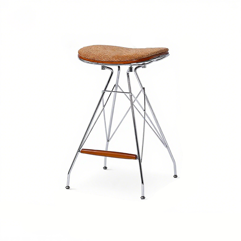 Modern Minimalist Bar Stool - Iron Plated Frame, Multi-Layer Solid Wood Seat With Fabric Upholstery & Beechwood Footrest For Dining Room & Kitchen