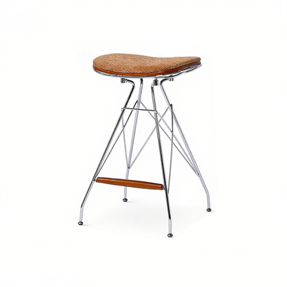 Modern Minimalist Bar Stool - Iron Plated Frame, Multi-Layer Solid Wood Seat With Fabric Upholstery & Beechwood Footrest For Dining Room & Kitchen