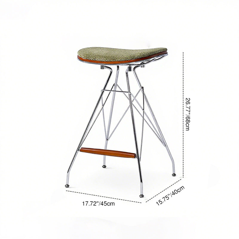 Modern Minimalist Bar Stool - Iron Plated Frame, Multi-Layer Solid Wood Seat With Fabric Upholstery & Beechwood Footrest For Dining Room & Kitchen
