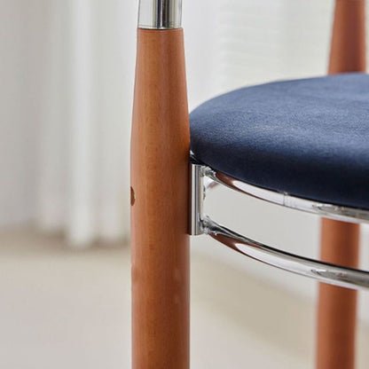 Modern Minimalist Round Solid Wood Plywood Wrought Iron Bar Stool With Backrest Footrest - Beech Wood Legs, Upholstered Sponge Cushions For Dining Room & Kitchen