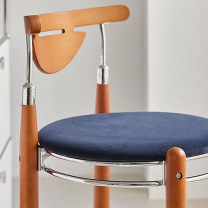 Modern Minimalist Round Solid Wood Plywood Wrought Iron Bar Stool With Backrest Footrest - Beech Wood Legs, Upholstered Sponge Cushions For Dining Room & Kitchen