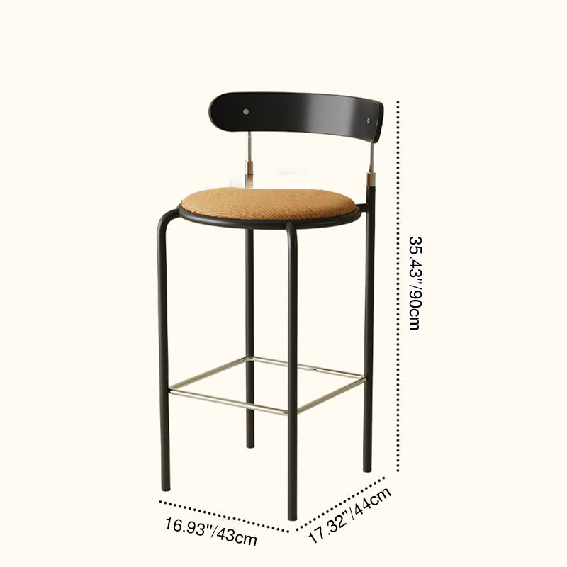 Modern Minimalist Bar Stool With Backrest Footrest - Wrought Iron Frame, Solid Wood Plywood Seat For Dining Room