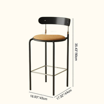 Modern Minimalist Bar Stool With Backrest Footrest - Wrought Iron Frame, Solid Wood Plywood Seat For Dining Room