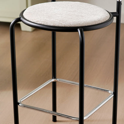 Modern Minimalist Bar Stool With Backrest Footrest - Wrought Iron Frame, Solid Wood Plywood Seat For Dining Room