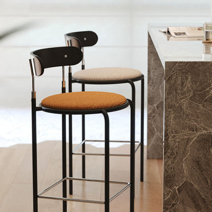 Modern Minimalist Bar Stool With Backrest Footrest - Wrought Iron Frame, Solid Wood Plywood Seat For Dining Room