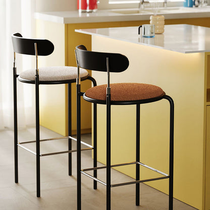 Modern Minimalist Bar Stool With Backrest Footrest - Wrought Iron Frame, Solid Wood Plywood Seat For Dining Room