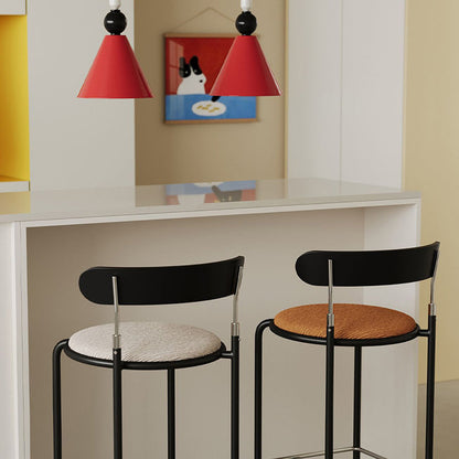 Modern Minimalist Bar Stool With Backrest Footrest - Wrought Iron Frame, Solid Wood Plywood Seat For Dining Room