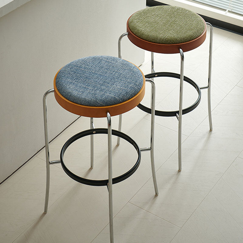 Modern Minimalist Bar Stool With Iron Frame & Beech Veneer Seat - Soft Cushioned Round Counter Chair With Footrest For Dining Room & Kitchen