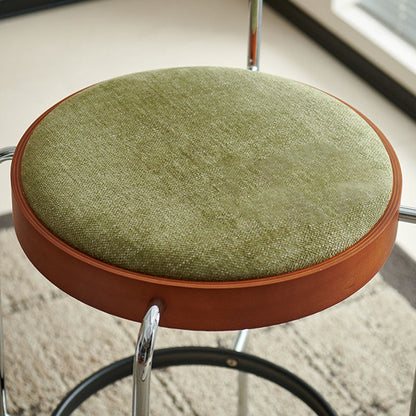 Modern Minimalist Bar Stool With Iron Frame & Beech Veneer Seat - Soft Cushioned Round Counter Chair With Footrest For Dining Room & Kitchen