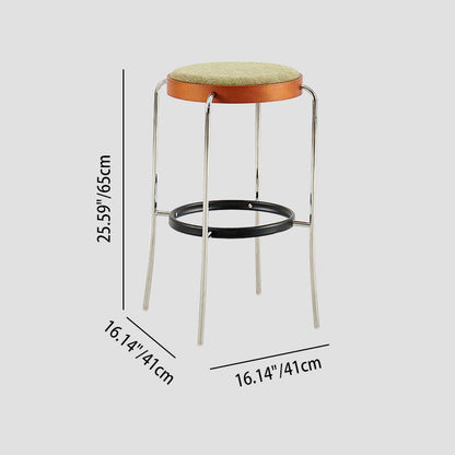 Modern Minimalist Bar Stool With Iron Frame & Beech Veneer Seat - Soft Cushioned Round Counter Chair With Footrest For Dining Room & Kitchen