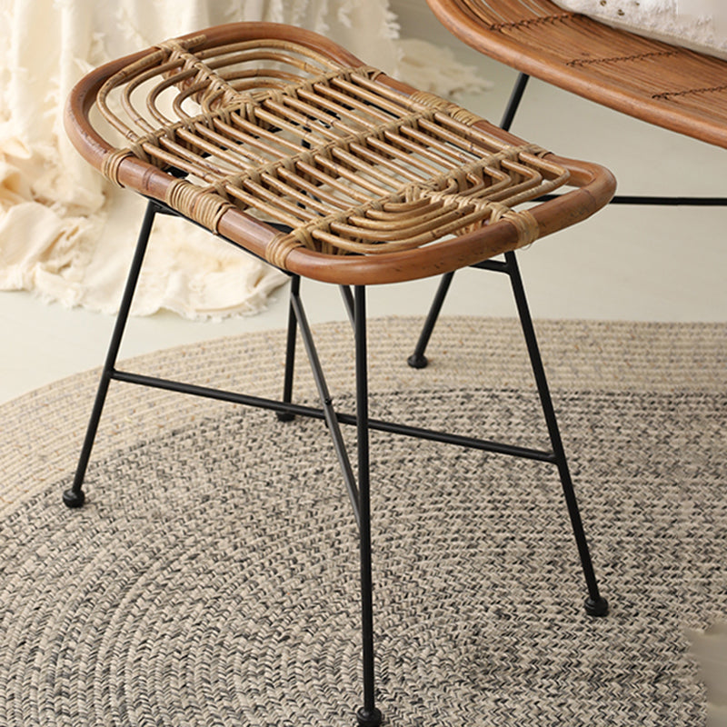 Contemporary Scandinavian Handwoven Rattan Low Stool With Iron Frame For Entryway & Living Spaces