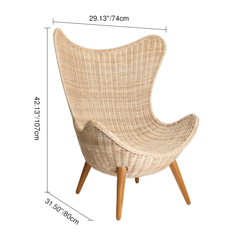 Contemporary Nordic Handwoven Rattan Weaving Solid Wood Legs Accent Chair With High Backrest - Lounge Chair For Indoor & Outdoor Living