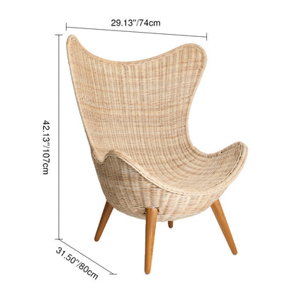 Contemporary Nordic Handwoven Rattan Weaving Solid Wood Legs Accent Chair With High Backrest - Lounge Chair For Indoor & Outdoor Living