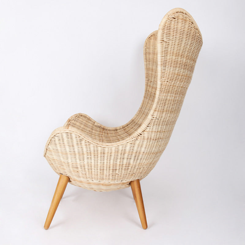 Contemporary Nordic Handwoven Rattan Weaving Solid Wood Legs Accent Chair With High Backrest - Lounge Chair For Indoor & Outdoor Living