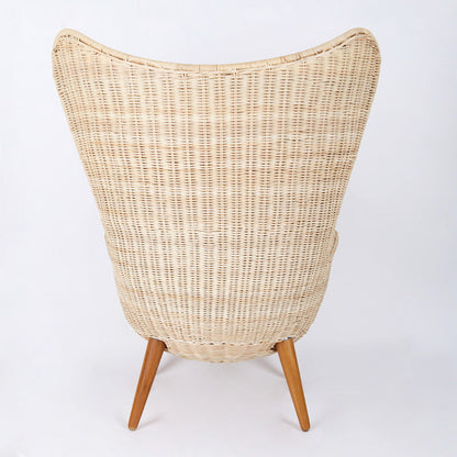 Contemporary Nordic Handwoven Rattan Weaving Solid Wood Legs Accent Chair With High Backrest - Lounge Chair For Indoor & Outdoor Living