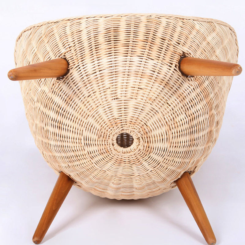 Contemporary Nordic Handwoven Rattan Weaving Solid Wood Legs Accent Chair With High Backrest - Lounge Chair For Indoor & Outdoor Living