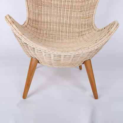 Contemporary Nordic Handwoven Rattan Weaving Solid Wood Legs Accent Chair With High Backrest - Lounge Chair For Indoor & Outdoor Living
